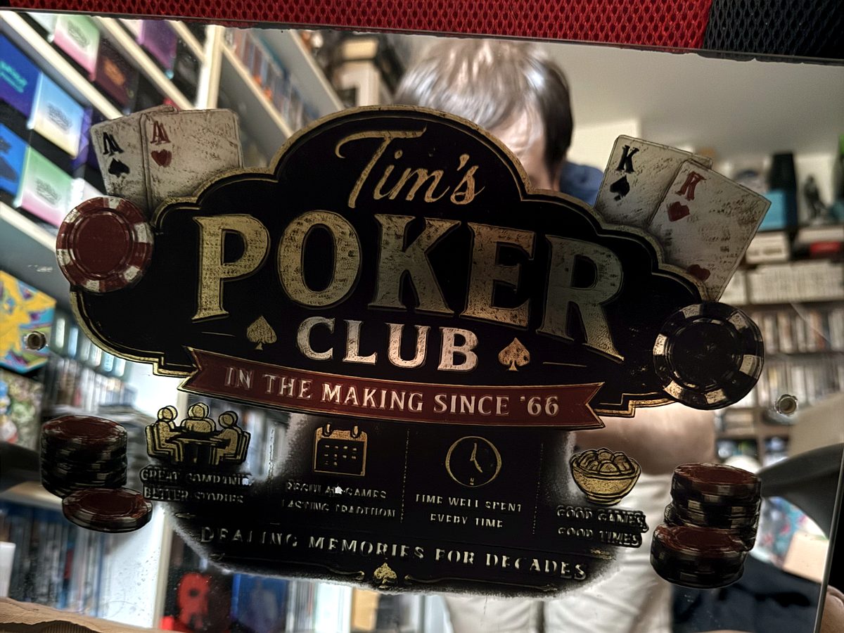 Personalised UV-printed mirror sign reading 'Tim's Poker Club'